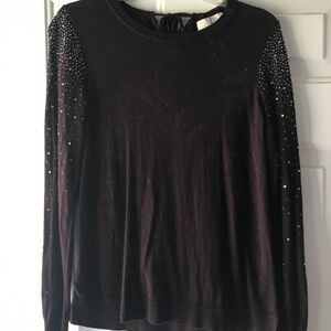 LOFT RHINESTONE LIGHTWEIGHT SWEATER WITH SLEEVE RHINESTONES